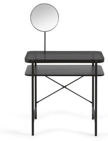Kave Home - Toilette da trucco Galatia nero in vetro con gambe metallo nero 80 x 44,5 cm