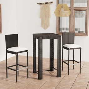 Set Bar da Giardino 3 pz con Cuscini Polyrattan Nero