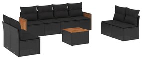 Set Divani da Giardino 9 pz con Cuscini Nero in Polyrattan