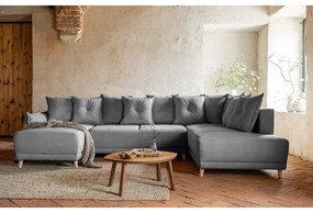 Divano letto angolare in velluto a coste grigio (angolo destro a forma di U) Lazy Lukka - Miuform