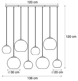 Lampada a sospensione Art Déco beige con vetro bianco 8 luci - Sandra