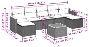 Set divano da giardino 8 pz con cuscini grigio in polyrattan