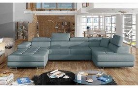 Divano angolare azzurro allungabile/con contenitore (con penisola a destra/a U) Rodrigo – ELTAP