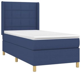 Letto a Molle con Materasso e LED Blu 100x200cm in Tessuto