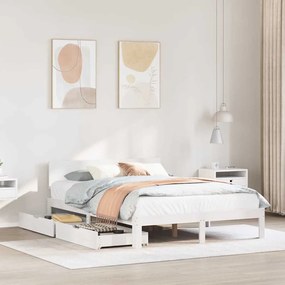 Giroletto Con Cassetti Bianco 140x190 Cm Legno Massello Di Pino /