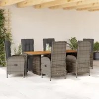 Set da Pranzo da Giardino 7 pz con Cuscini in Polyrattan Grigiocod mxl 89358