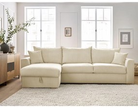 Divano angolare color crema allungabile (con composizione variabile) con rivestimento in velluto a coste Augustin – Bobochic Paris