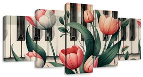 Quadri 5 pezzi – Note floreali di primavera sui tasti del pianoforte