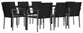 Set pranzo da giardino 9 pz con cuscini in polyrattan e acciaio