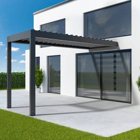 Pergola 2x4 m, pergola bioclimatica addossata, grigio antracite RAL 7016, alluminio, 2000x4000 mm, configura individualmente