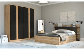 Armadio effetto rovere con decoro nero-naturale 180x197,5x53 cm Dennis - Marckeric