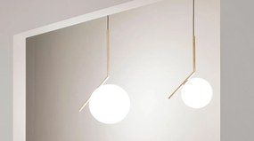 Flos IC Lights Suspension 1 Lampada A Sospensione 20 cm a luce diffusa in vetro opalino acidato bianco ottone nero