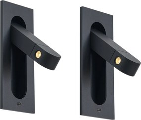 Set di 2 lampade da parete moderne nere con LED e porta USB-C - Hilton