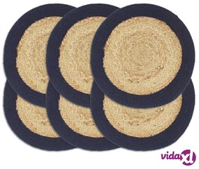 vidaXL Tovagliette 6 pz Naturale e Blu Marino 38 cm in Juta e Cotone