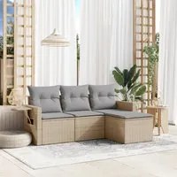 Set Divano da Giardino 4 pz con Cuscini Beige in Polyrattan 3220068