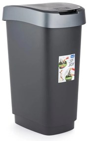 Cestino in plastica riciclata argento-nero 25 l Twist - Rotho