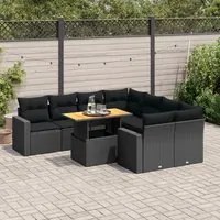 Set Divani da Giardino 9 pz con Cuscini Nero in Polyrattan 3327016