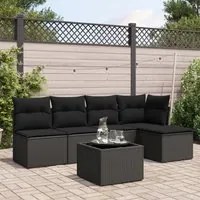 Set Divano da Giardino 6 pz con Cuscini Nero in Polyrattan 3249364