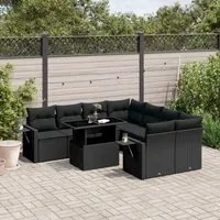 Set Divani da Giardino 9 pz con Cuscini Nero in Polyrattan 3267795