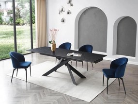 Tavolo allun. 6-10 coperti Ceramica, Vetro temperato e Metallo Effetto Marmo Nero - COREMA di Pascal MORABITO