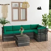 Set Divani da Giardino su Pallet 6 pz con Cuscini Massello Pino 3061952