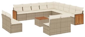 Set divani da giardino 14pz con cuscini in polyrattan beige