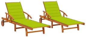 Sdraio 2 Pz Con Cuscini İn Legno Massello Di Acacia /