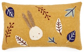 Kave Home - Copricuscino Yanil cotone eco-shearling senape ricamato con foglie multicolore 30 x 50 cm