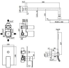 Paffoni Level Kitles015 Kit Doccia con miscelatore soffione quadro 20x20 e doccetta con supporto Cromo