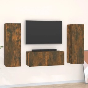 Set Mobili Porta Tv 3 Pz Rovere Fumo İn Legno Multistrato /