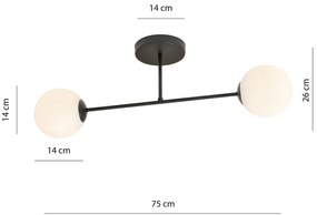 Plafoniera Moderna Morrigan 2 Luci In Acciao Nero E Sfere In Vetro Bianco