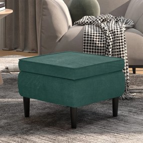 Poggiapiedi Con Gambe İn Legno Verde Scuro İn Velluto /