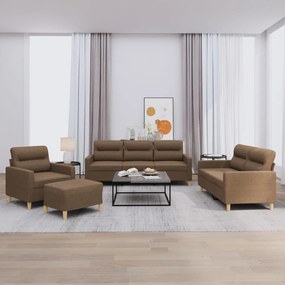 Set Di Divani 4 Pz Con Cuscini Marrone İn Tessuto /