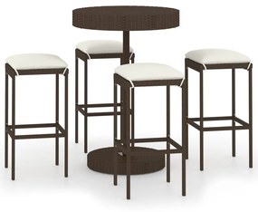 Set da bar da giardino 5 pz con cuscini in polyrattan marrone