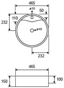 New Line O2 Lavabo Tondo 46,5 Cm Da Appoggio con bordo rubinetteria In Porcellana Bianco