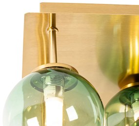 Plafoniera Art Déco oro con vetro verde 9 luci - Atene