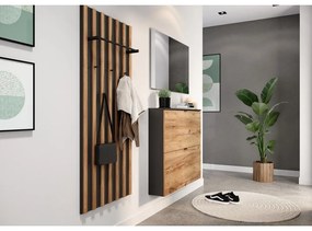 Scarpiera color antracite/di colore naturale con effetto rovere con ante ribaltabili/da parete 100x85x19 cm Renell – Germania