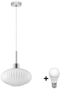 Lampadario LED su cavo HARMA 1xE27/60W/230V Ø 30 cm cromo satinato/bianco