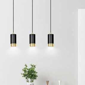 Lampadario 3 Luci Ivar Con Cilindri In Acciaio Nero E Oro