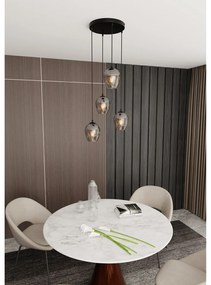 Lampadario 4 Luci Fuxi Base Tonda In Acciaio Nero E Vetri Fumè