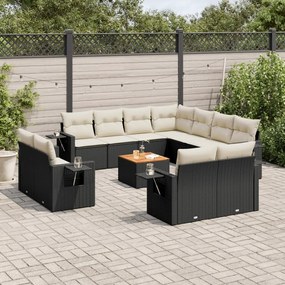 Set divani da giardino 12 pz con cuscini nero in polyrattan