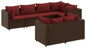 Set divani da giardino 7 pz con cuscini in polyrattan marrone