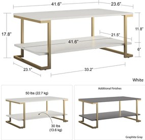 Tavolino in bianco e oro , 106 x 45 cm Camila - CosmoLiving by Cosmopolitan