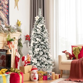 Costway Albero di Natale innevato 180cm con 354 bacche bianche e Stelle di Natale, Albero di Natale con cerniera