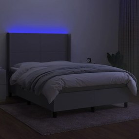 Letto a molle materasso e led grigio chiaro 140x190 cm tessuto