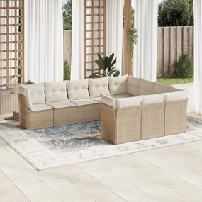 Set Divano da Giardino 10 pz con Cuscini Beige in Polyrattan