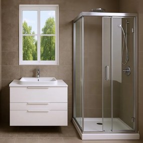 Mobile da bagno a terra L 105 x H 84 x P 48 cm bianco laccato lucido, 3 cassetti SENSEA Neo Line, Maniglie acquistabili separatamente