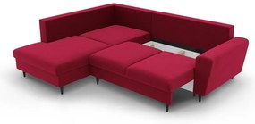 Divano angolare rosso allungabile e con contenitore (con penisola a sinistra/a L) con rivestimento in velluto Kyoto – Cosmopolitan Design