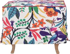 Pouf sfoderabile imbottito in velluto stampato bianco fantasia fiori