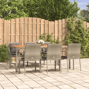Set Da Pranzo Da Giardino 7 Pz Con Cuscini İn Polyrattan Grigio /